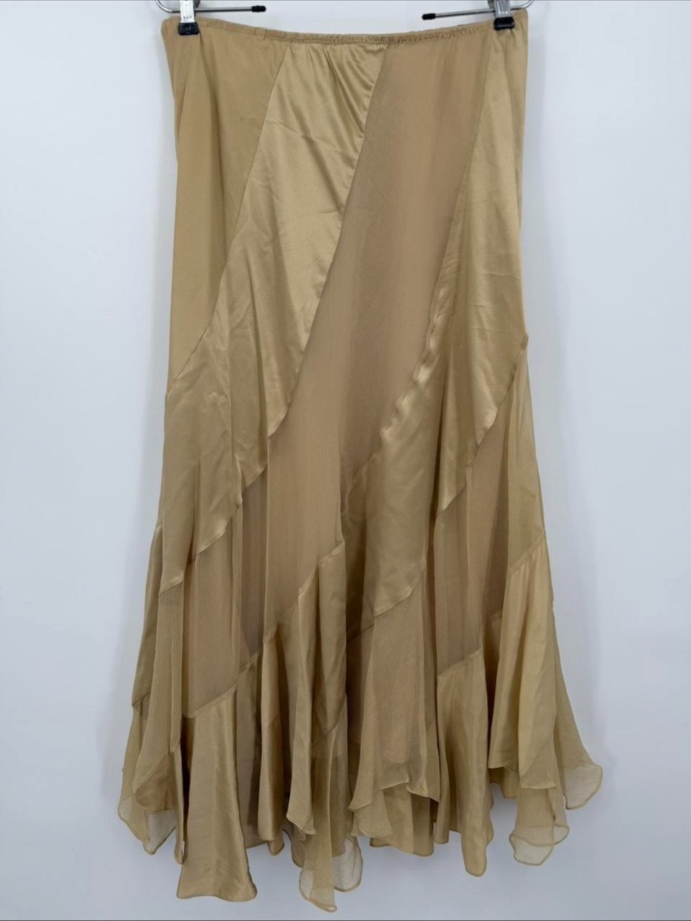 Vintage Y2K Ballinger Gold 100% Silk Gold Asymmetrical Maxi Skirt